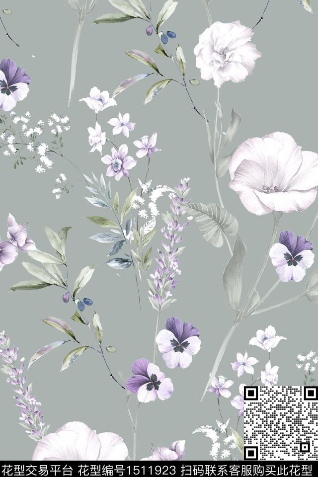 花卉小清新真丝数码印花华亿平台下载（图片编号: 1511923） - 瓦栏（Walan）