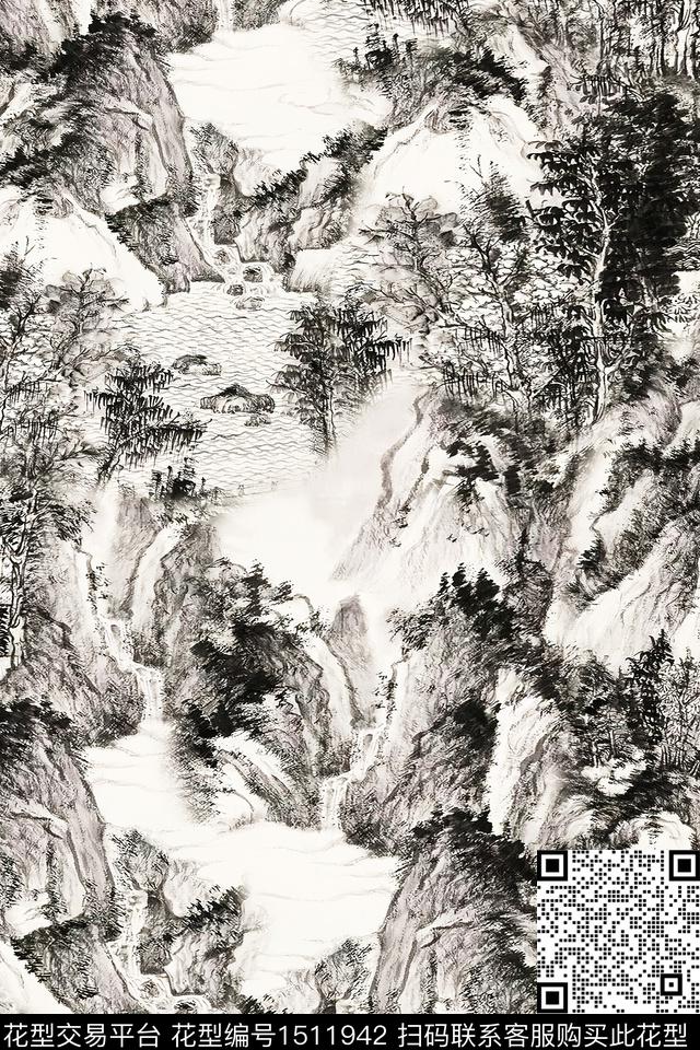 肌理简约抽象数码印花华亿平台下载（图片编号: 1511942） - 瓦栏（Walan）