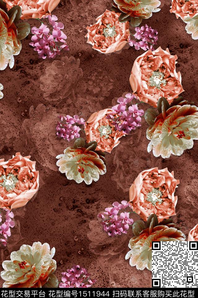 旗袍大牌风大花数码印花华亿平台下载（图片编号: 1511944） - 瓦栏（Walan）