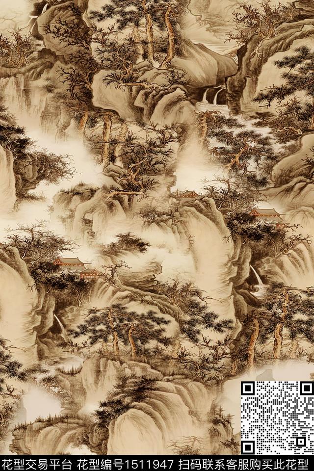 香云纱国画中老年数码印花华亿平台下载（图片编号: 1511947） - 瓦栏（Walan）