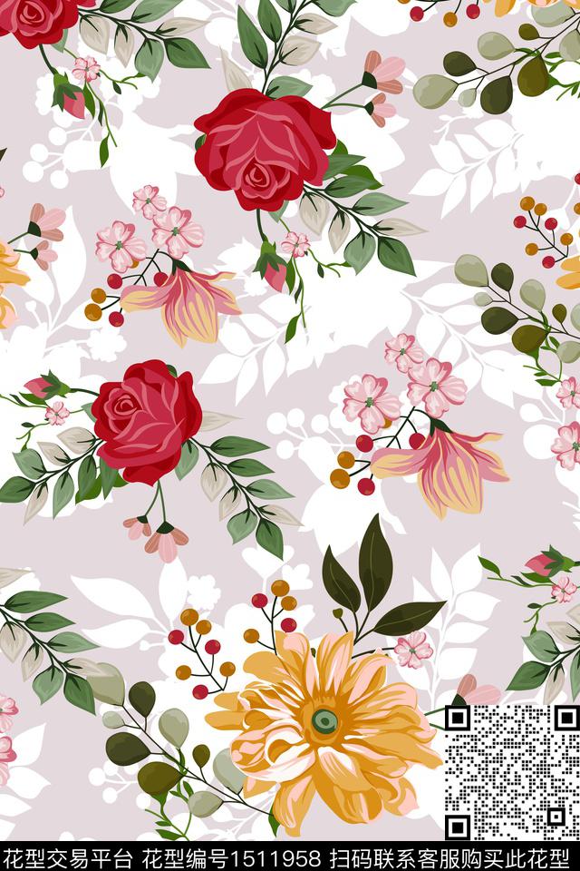 绿植树叶花卉大牌风数码印花华亿平台下载（图片编号: 1511958） - 瓦栏（Walan）