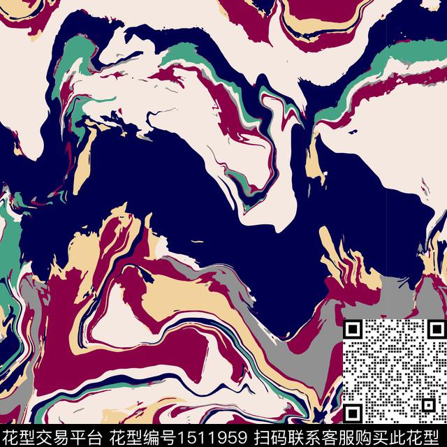 水彩线条几何数码印花华亿平台下载（图片编号: 1511959） - 瓦栏（Walan）