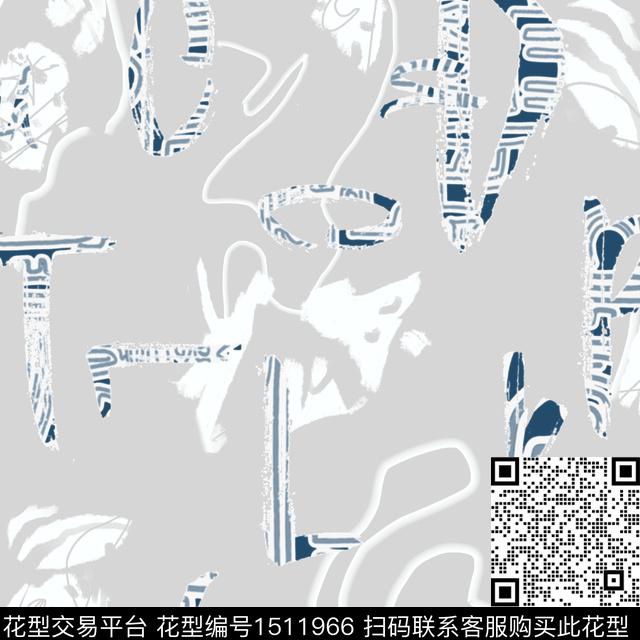 涂鸦大牌风条纹数码印花华亿平台下载（图片编号: 1511966） - 瓦栏（Walan）