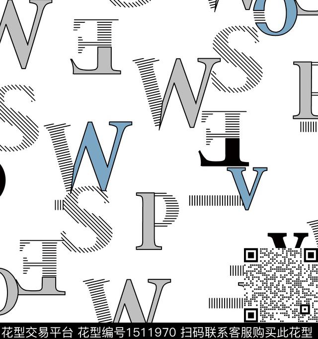 字母条纹数码印花华亿平台下载（图片编号: 1511970） - 瓦栏（Walan）
