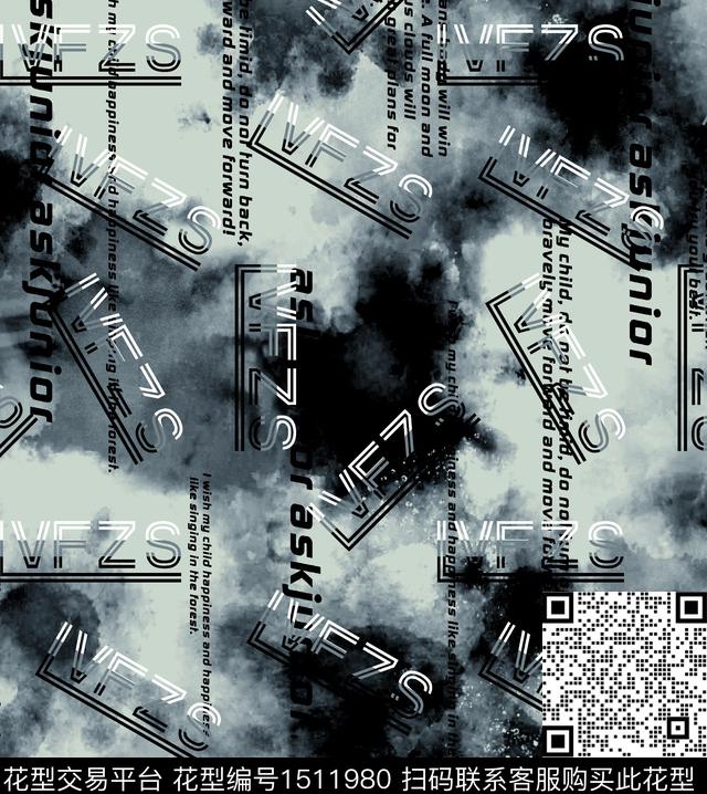 字母几何格子数码印花华亿平台下载（图片编号: 1511980） - 瓦栏（Walan）