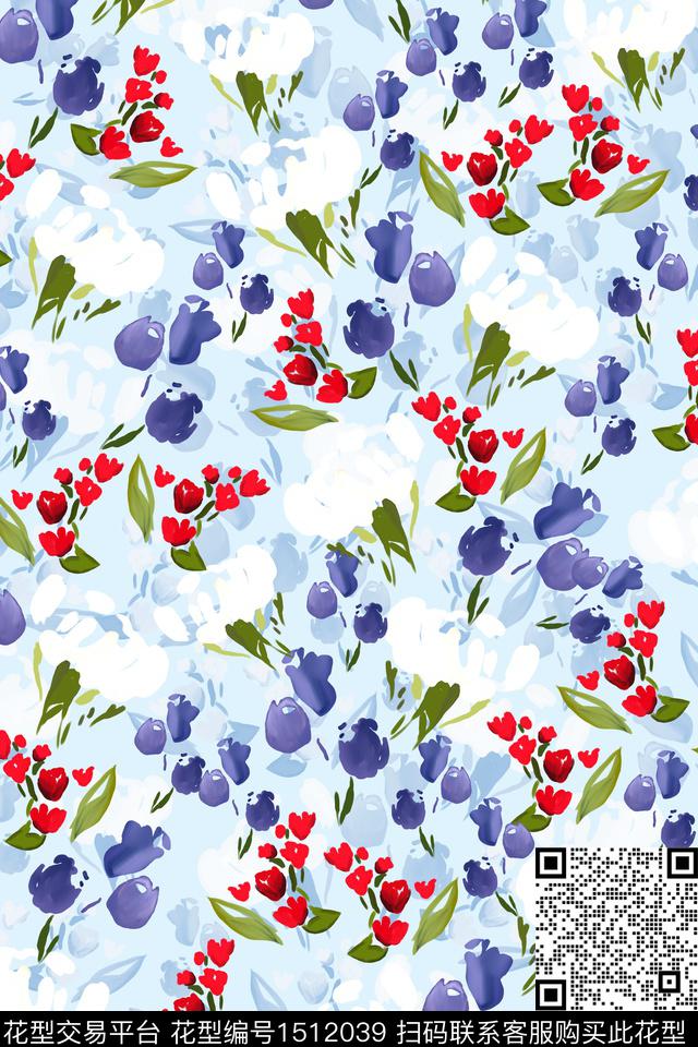 花卉小清新真丝数码印花华亿平台下载（图片编号: 1512039） - 瓦栏（Walan）