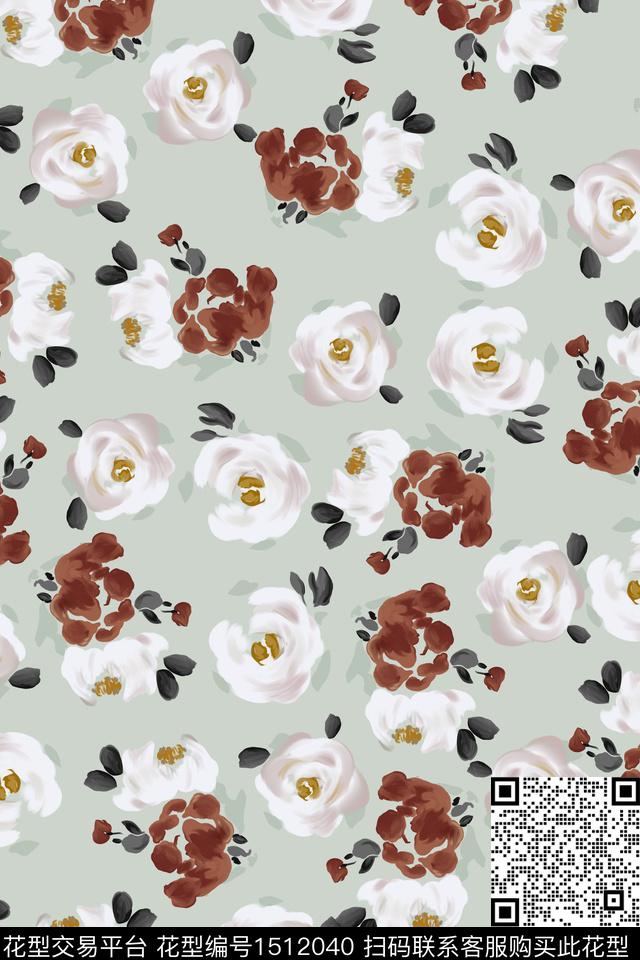 花卉大牌风小清新数码印花华亿平台下载（图片编号: 1512040） - 瓦栏（Walan）