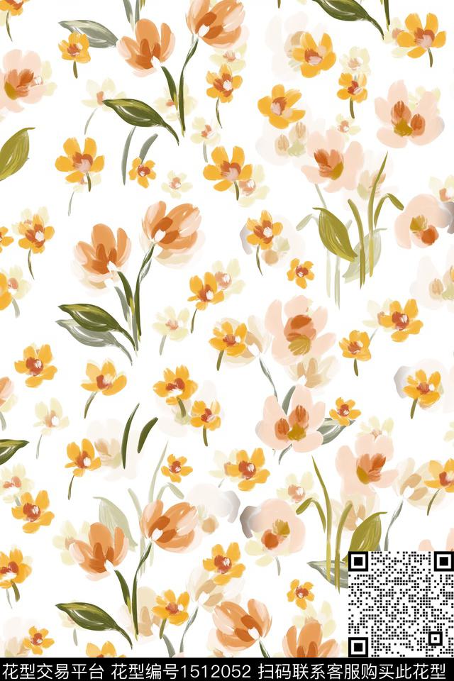 花卉大牌风小清新数码印花华亿平台下载（图片编号: 1512052） - 瓦栏（Walan）