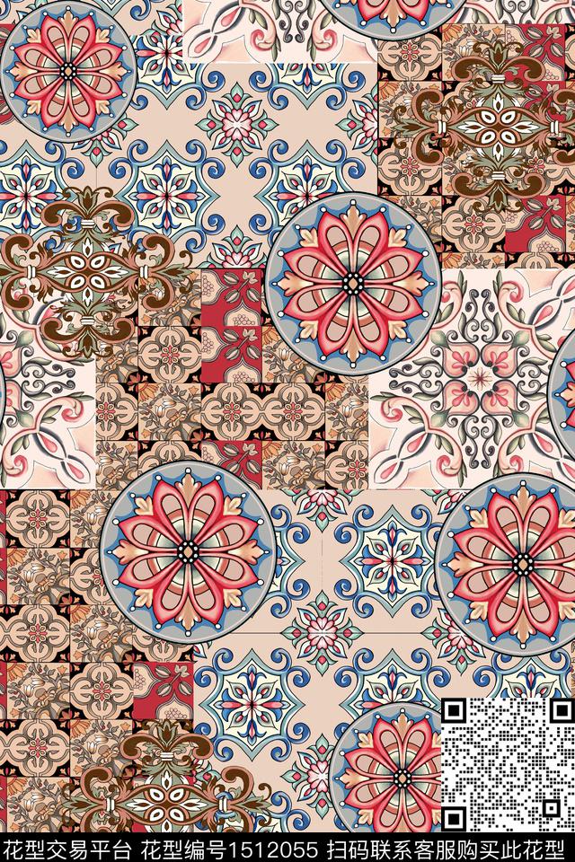 民族风复古真丝数码印花华亿平台下载（图片编号: 1512055） - 瓦栏（Walan）