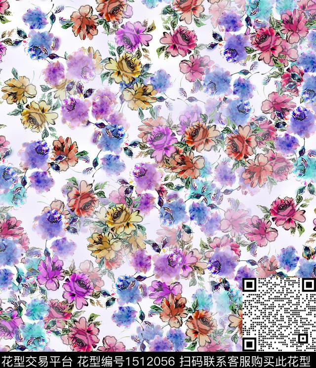 绿植树叶混合拼接花卉数码印花华亿平台下载（图片编号: 1512056） - 瓦栏（Walan）