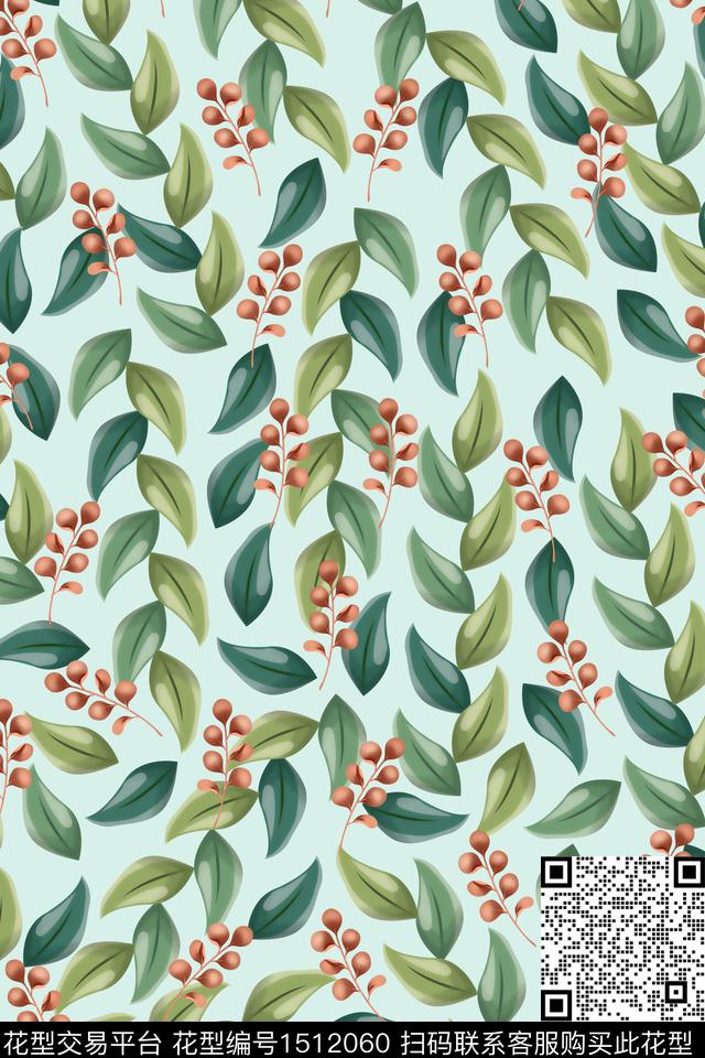 绿植树叶数码华亿平台满版散花数码印花华亿平台下载（图片编号: 1512060） - 瓦栏（Walan）