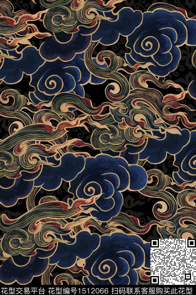 祥云香云纱旗袍数码印花华亿平台下载（图片编号: 1512066） - 瓦栏（Walan）