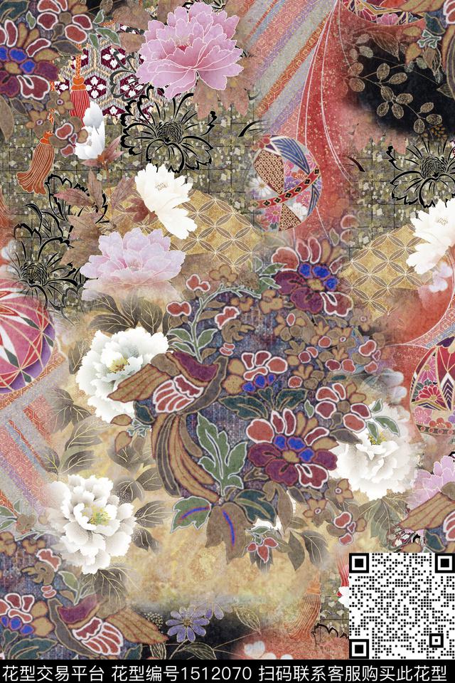 香云纱旗袍大牌风数码印花华亿平台下载（图片编号: 1512070） - 瓦栏（Walan）