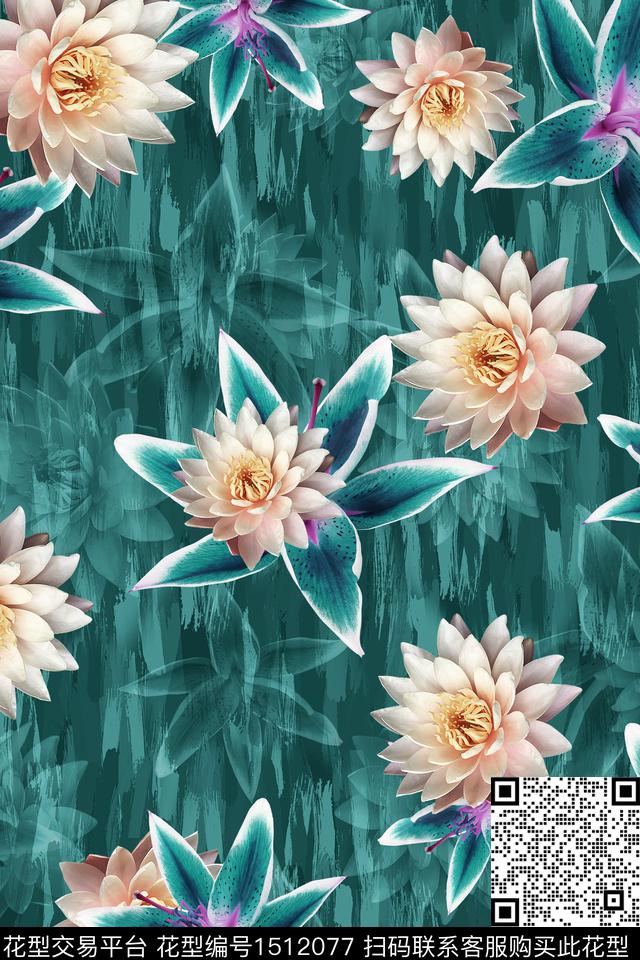 旗袍大牌风大花数码印花华亿平台下载（图片编号: 1512077） - 瓦栏（Walan）