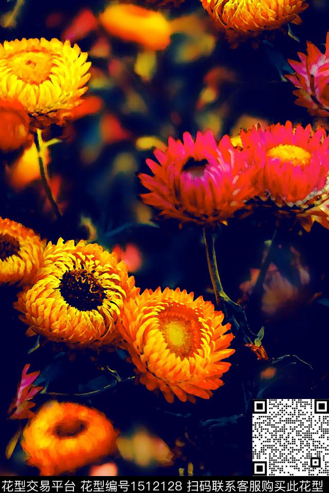 菊花花卉配饰数码印花华亿平台下载（图片编号: 1512128） - 瓦栏（Walan）