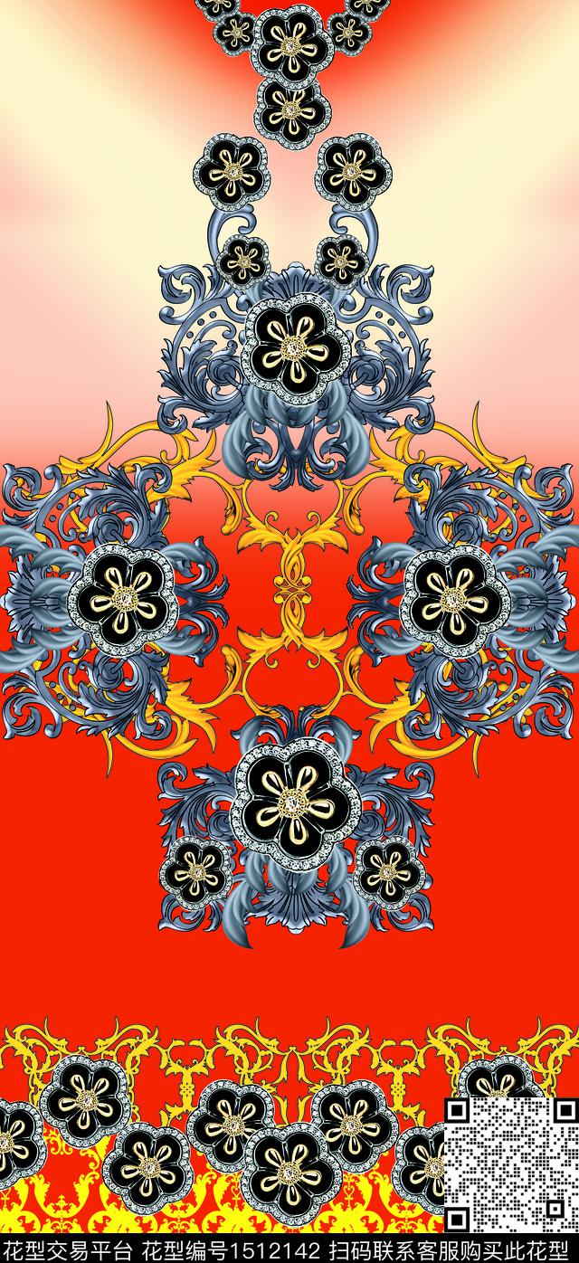女装定位花大牌风宫廷花数码印花华亿平台下载（图片编号: 1512142） - 瓦栏（Walan）
