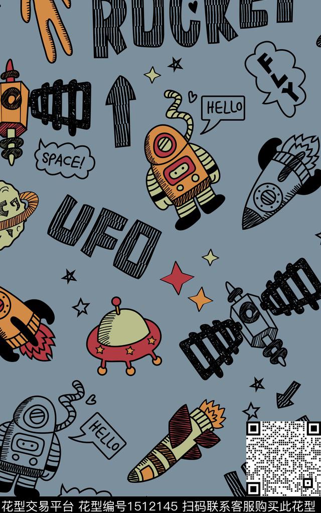 宇航员手绘星空传统印花华亿平台下载（图片编号: 1512145） - 瓦栏（Walan）