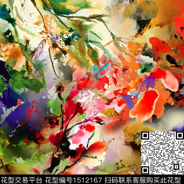 丝巾定位花数码印花华亿平台下载（图片编号: 1512167） - 瓦栏（Walan）