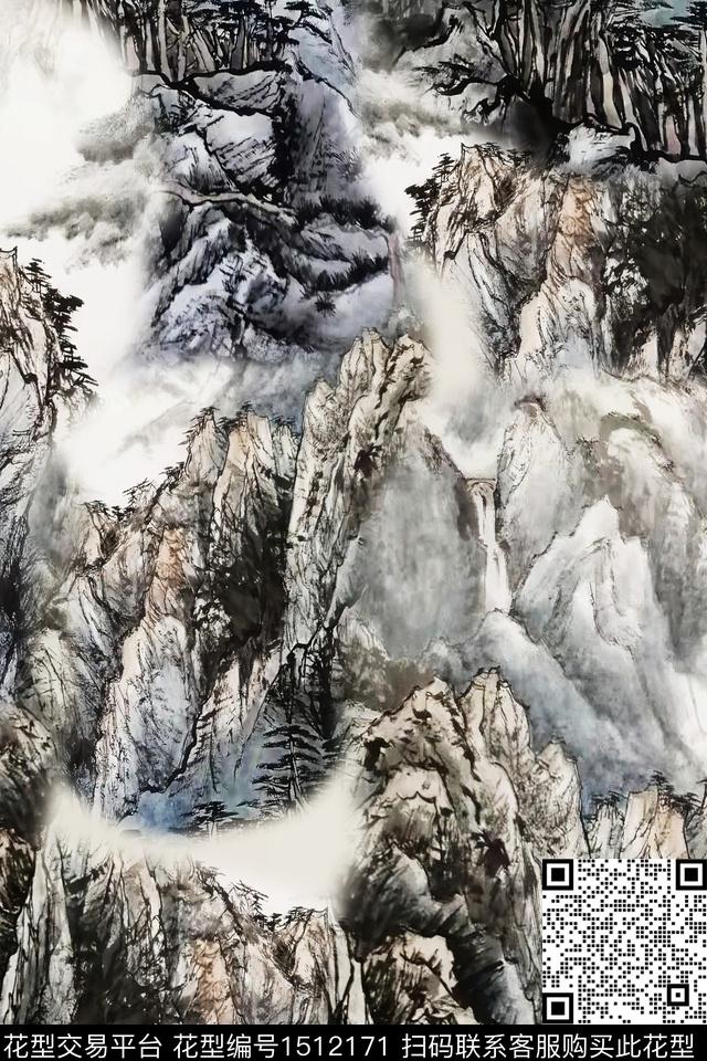 香云纱国画中老年数码印花华亿平台下载（图片编号: 1512171） - 瓦栏（Walan）