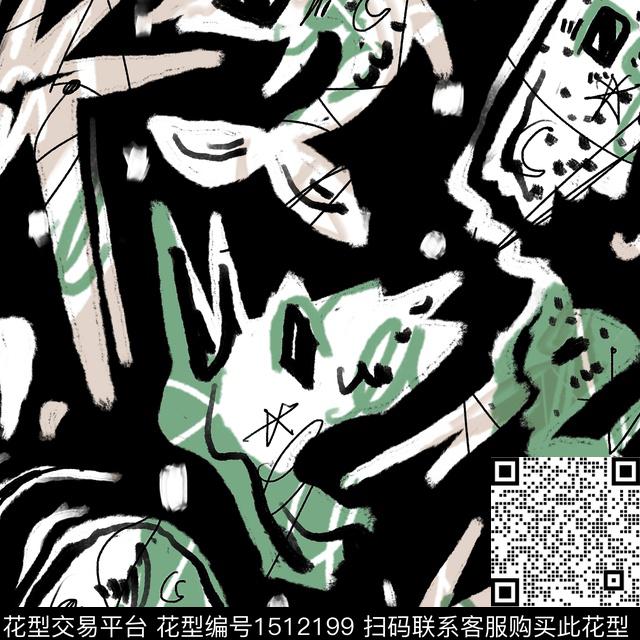 涂鸦抽象数码印花华亿平台下载（图片编号: 1512199） - 瓦栏（Walan）