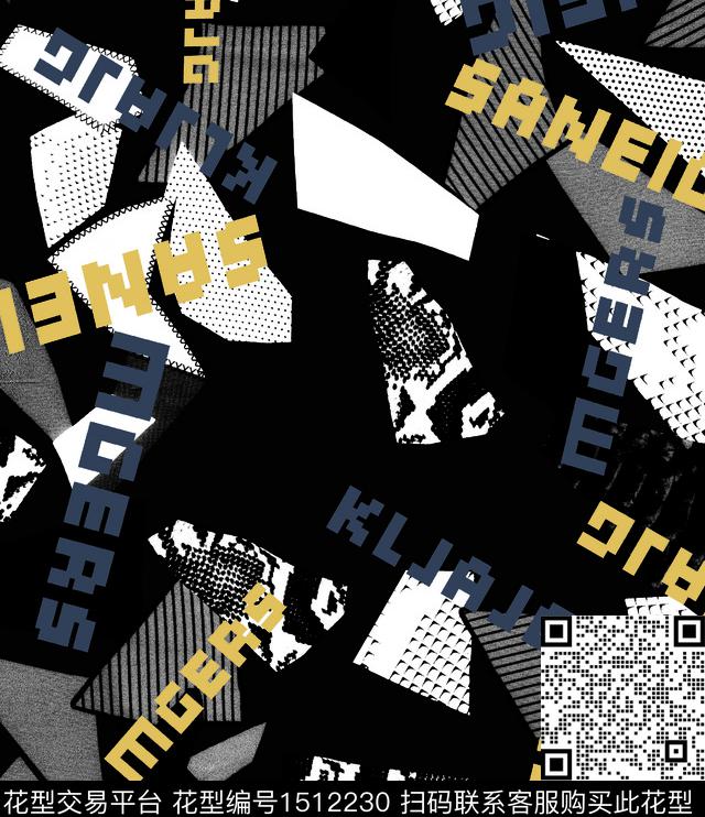 字母几何格子数码印花华亿平台下载（图片编号: 1512230） - 瓦栏（Walan）