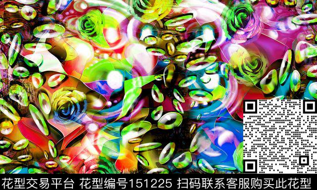 花卉圆圈组合数码印花华亿平台下载（图片编号: 151225） - 瓦栏（Walan）