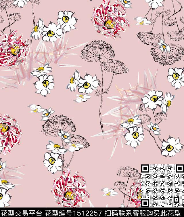 连衣裙女装花卉数码印花华亿平台下载（图片编号: 1512257） - 瓦栏（Walan）