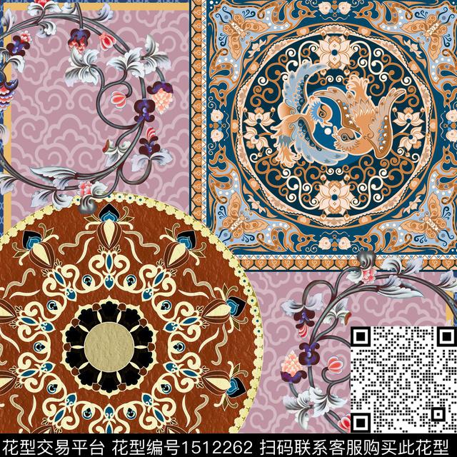 中国风真丝方巾华亿平台数码印花华亿平台下载（图片编号: 1512262） - 瓦栏（Walan）