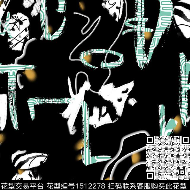 抽象字母休闲数码印花华亿平台下载（图片编号: 1512278） - 瓦栏（Walan）