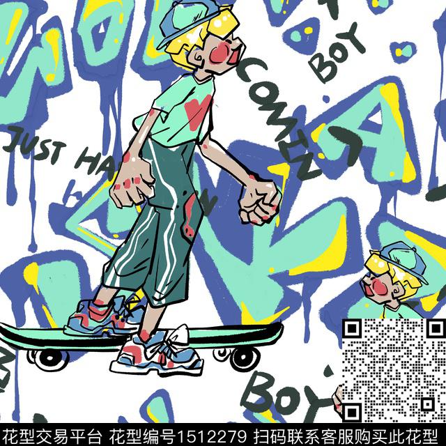 字母人物滑板数码印花华亿平台下载（图片编号: 1512279） - 瓦栏（Walan）