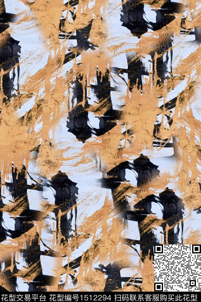 写意肌理抽象数码印花华亿平台下载（图片编号: 1512294） - 瓦栏（Walan）
