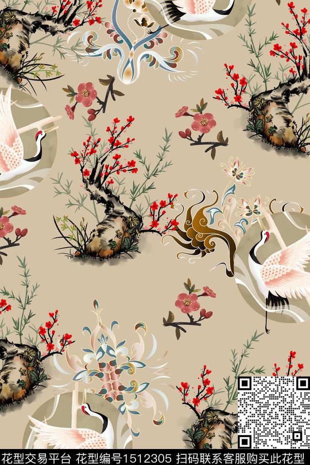 绿植树叶花卉大牌风数码印花华亿平台下载（图片编号: 1512305） - 瓦栏（Walan）