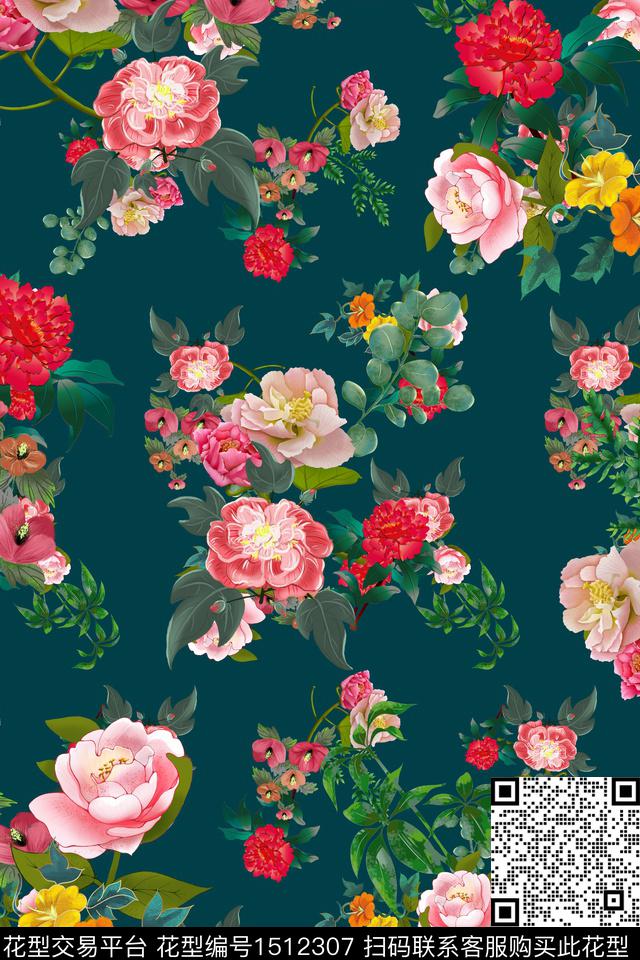 绿植树叶花卉大牌风数码印花华亿平台下载（图片编号: 1512307） - 瓦栏（Walan）