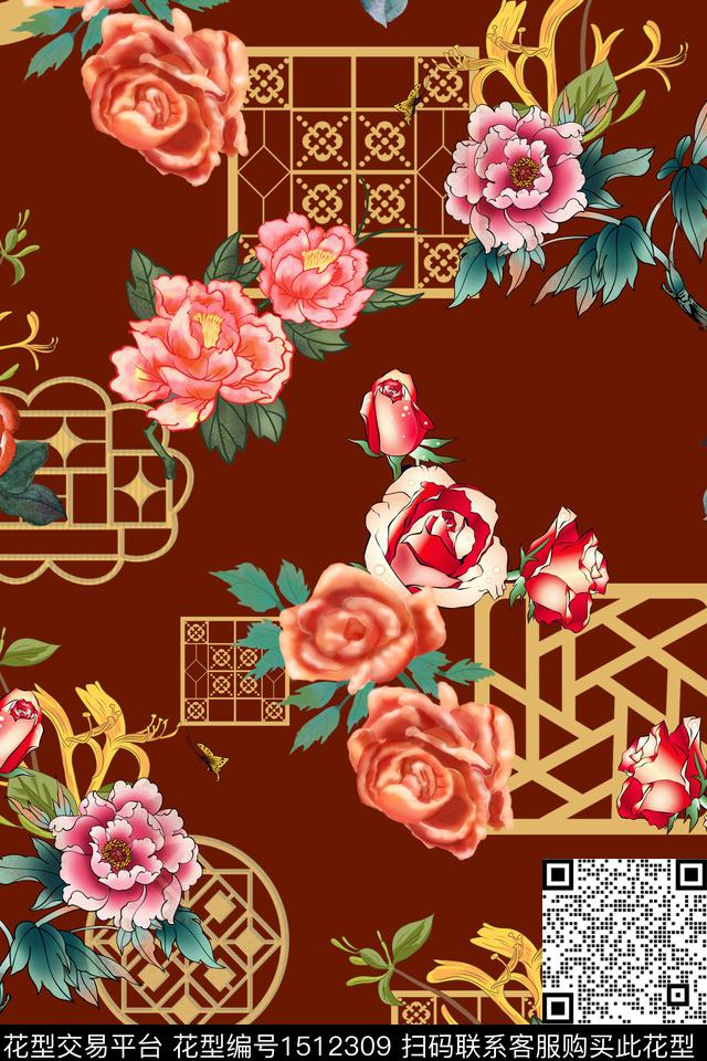 绿植树叶花卉大牌风数码印花华亿平台下载（图片编号: 1512309） - 瓦栏（Walan）