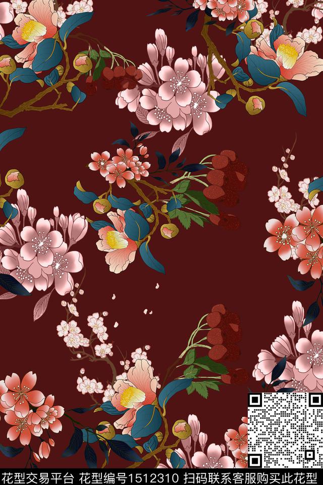 绿植树叶花卉大牌风数码印花华亿平台下载（图片编号: 1512310） - 瓦栏（Walan）