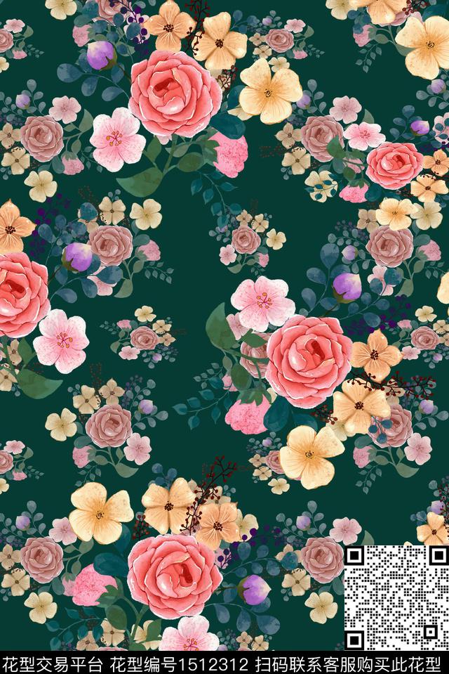 绿植树叶花卉大牌风数码印花华亿平台下载（图片编号: 1512312） - 瓦栏（Walan）