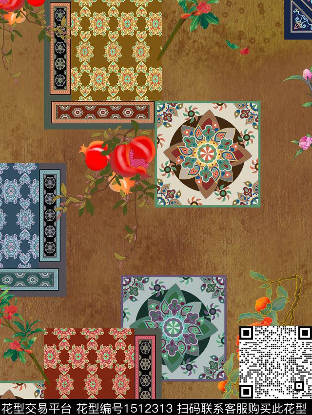 绿植树叶花卉大牌风数码印花华亿平台下载（图片编号: 1512313） - 瓦栏（Walan）