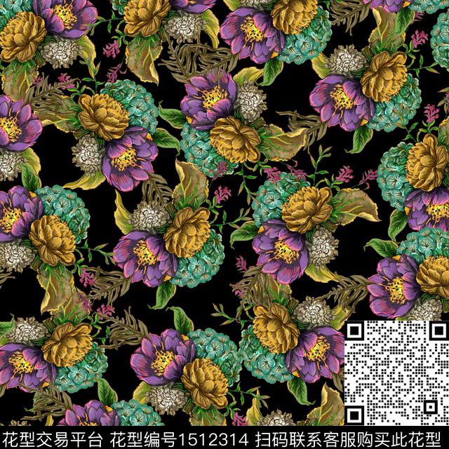 绿植树叶花卉大牌风数码印花华亿平台下载（图片编号: 1512314） - 瓦栏（Walan）