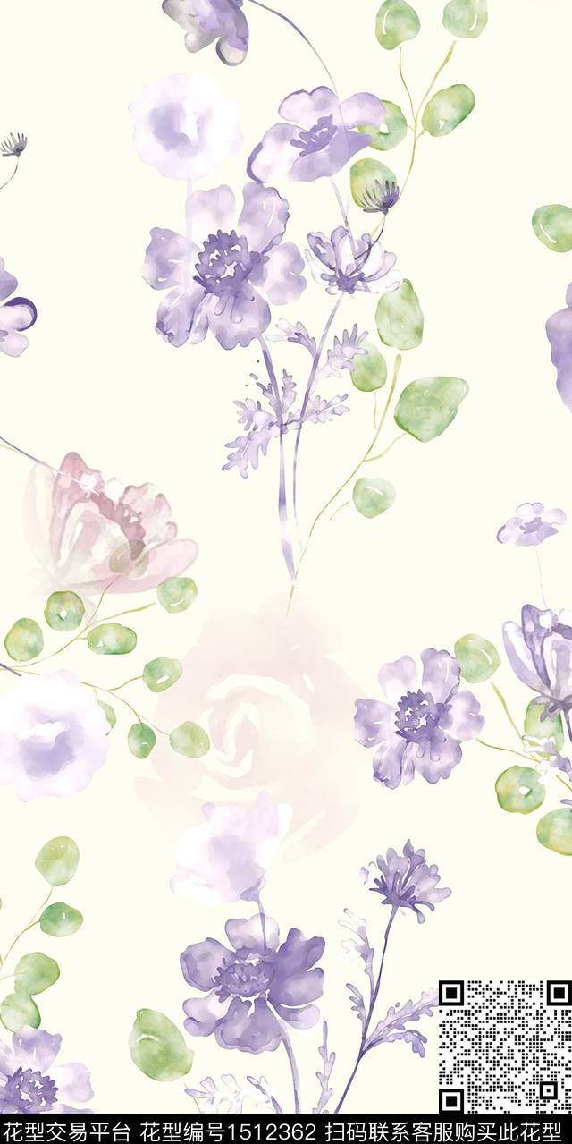 水彩绿植树叶水墨风数码印花华亿平台下载（图片编号: 1512362） - 瓦栏（Walan）