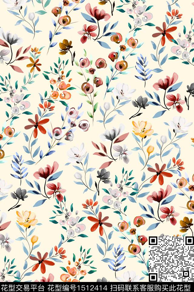 花卉大牌风小清新数码印花华亿平台下载（图片编号: 1512414） - 瓦栏（Walan）