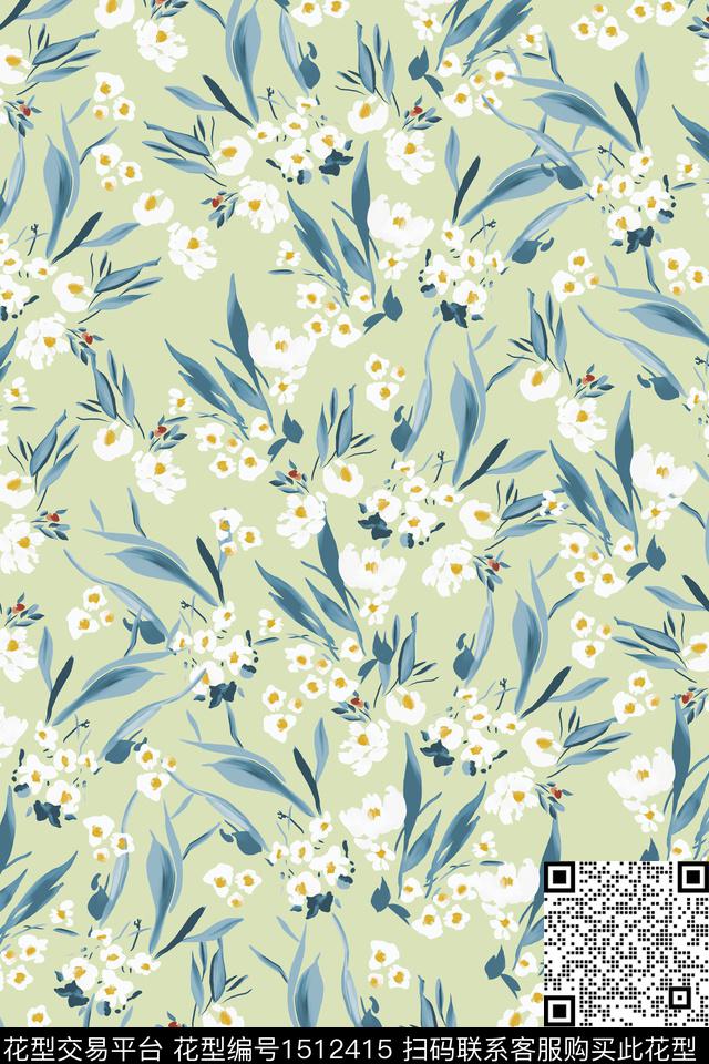 花卉大牌风小清新数码印花华亿平台下载（图片编号: 1512415） - 瓦栏（Walan）