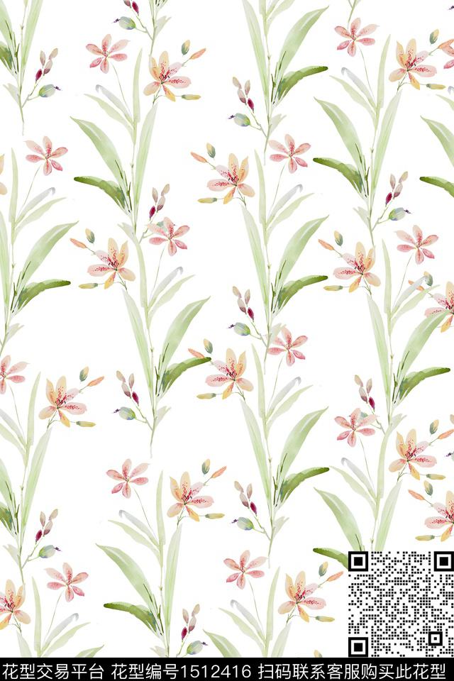 花卉大牌风小清新数码印花华亿平台下载（图片编号: 1512416） - 瓦栏（Walan）