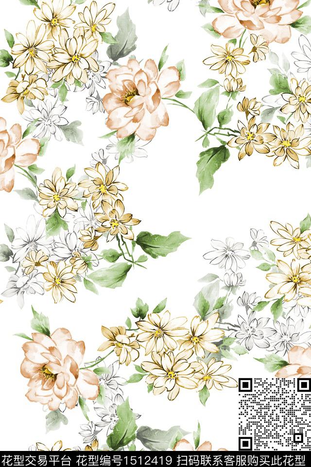 花卉大牌风小清新数码印花华亿平台下载（图片编号: 1512419） - 瓦栏（Walan）