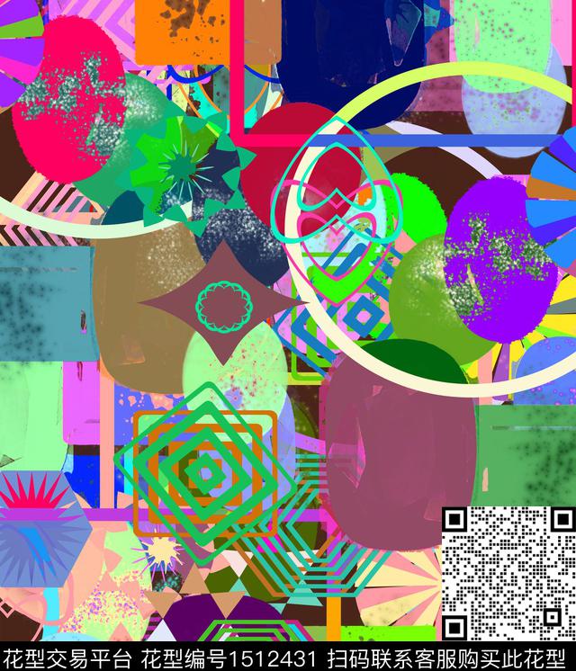 颜色几何混合拼接数码印花华亿平台下载（图片编号: 1512431） - 瓦栏（Walan）