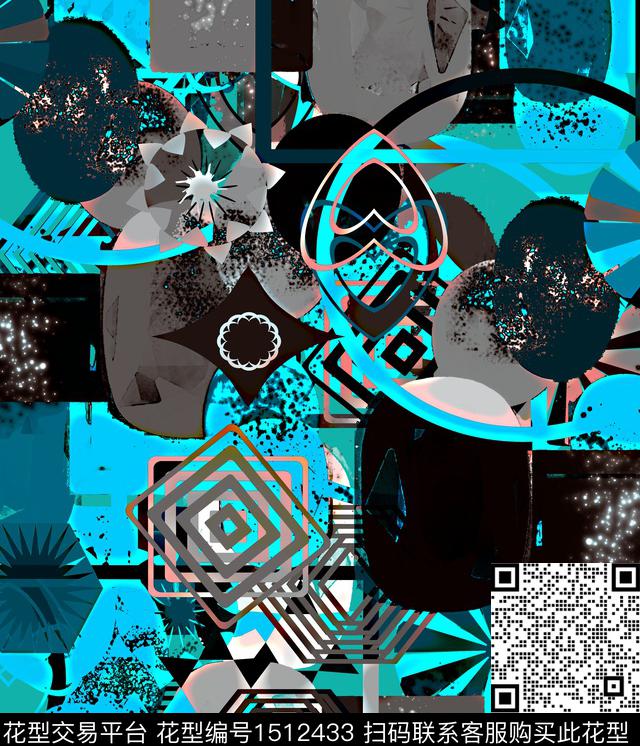 颜色几何混合拼接数码印花华亿平台下载（图片编号: 1512433） - 瓦栏（Walan）