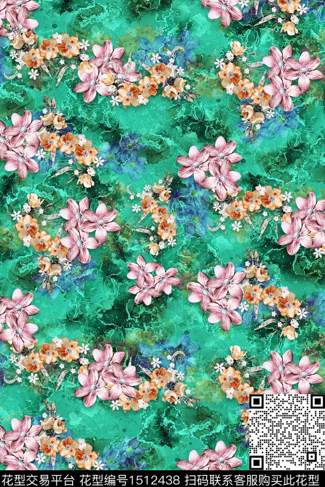 小碎花组合花卉清爽旗袍数码印花华亿平台下载（图片编号: 1512438） - 瓦栏（Walan）