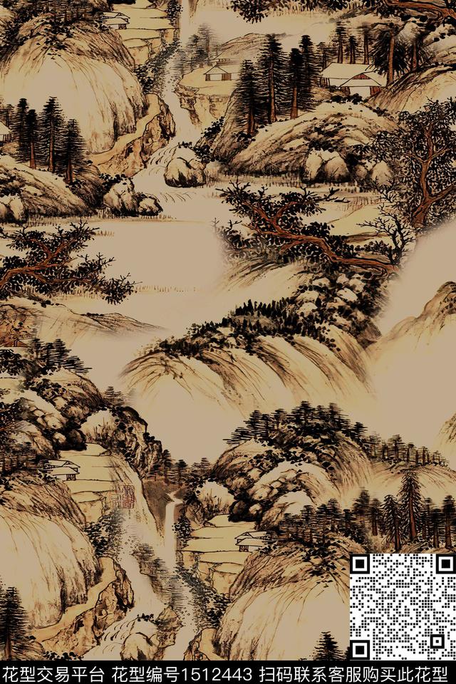 香云纱国画中老年数码印花华亿平台下载（图片编号: 1512443） - 瓦栏（Walan）