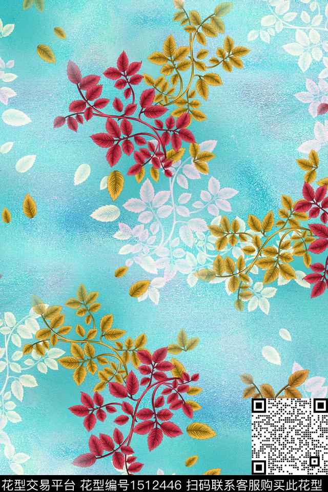 绿植树叶树枝年轻女性数码印花华亿平台下载（图片编号: 1512446） - 瓦栏（Walan）