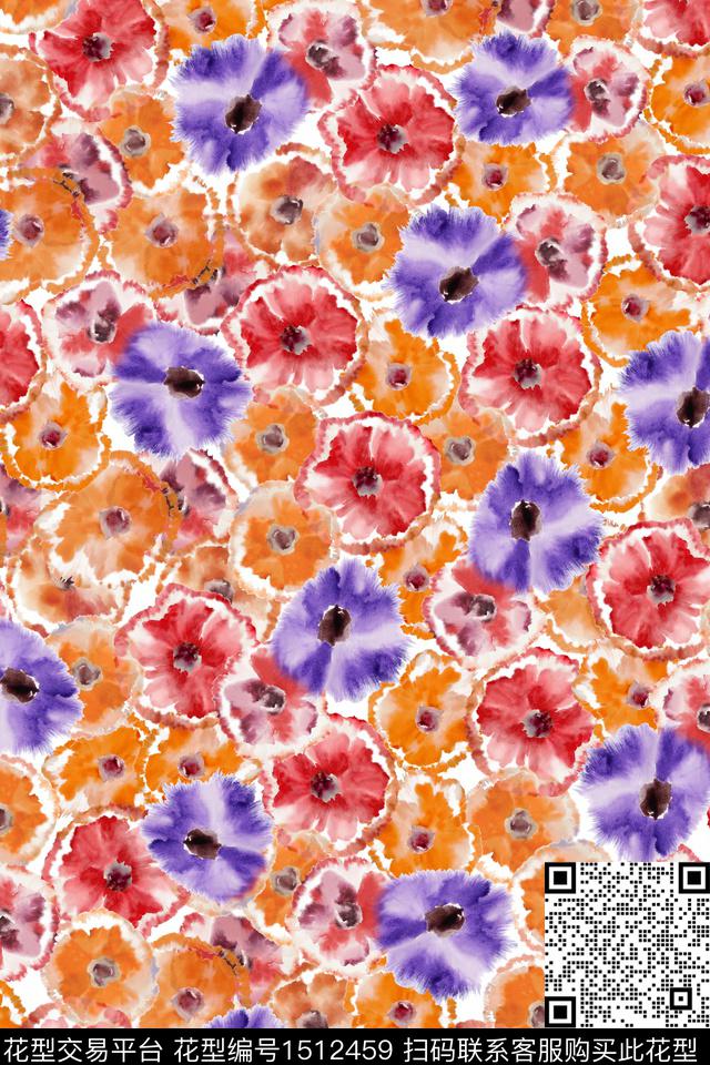 水彩花卉抽象数码印花华亿平台下载（图片编号: 1512459） - 瓦栏（Walan）