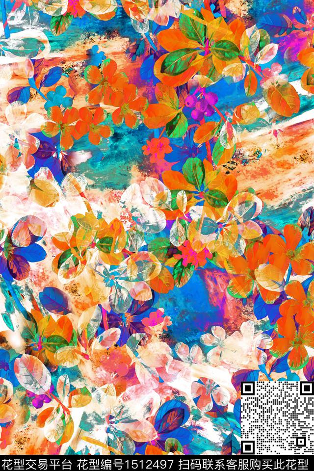 数码华亿平台女装抽象数码印花华亿平台下载（图片编号: 1512497） - 瓦栏（Walan）